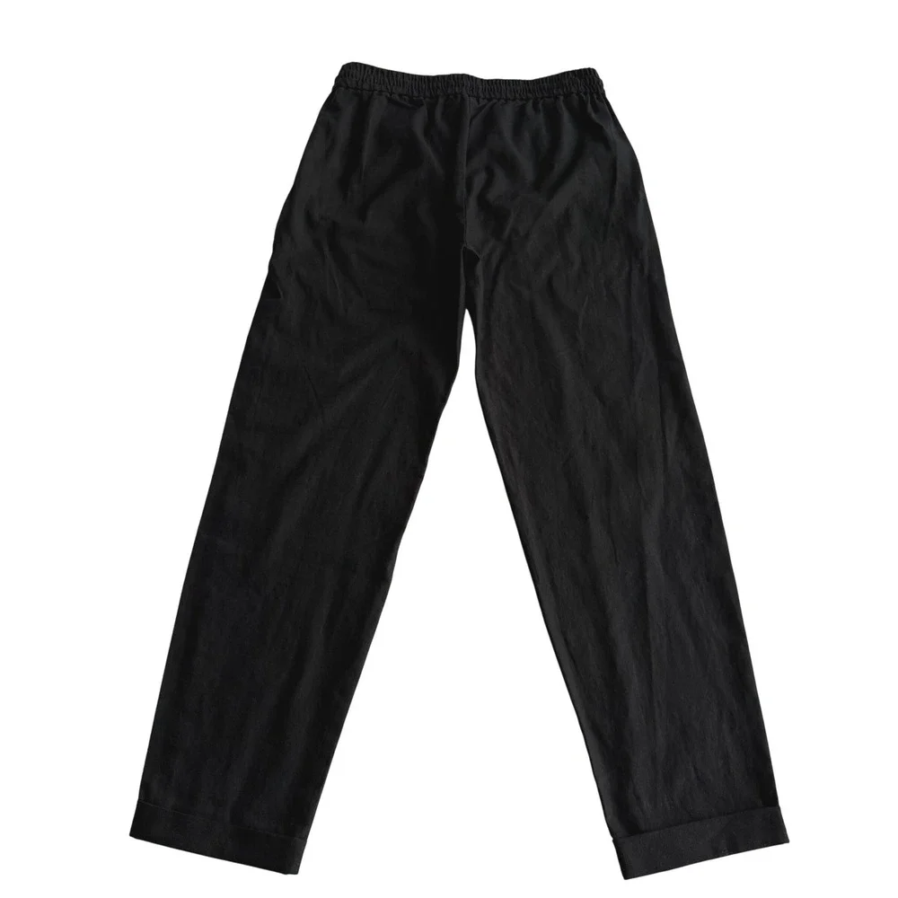 J Crew Factory NWT Linen Cotton Blend Drawstring Pull On Cuffed Black Pants 00‎ - Picture 2 of 10